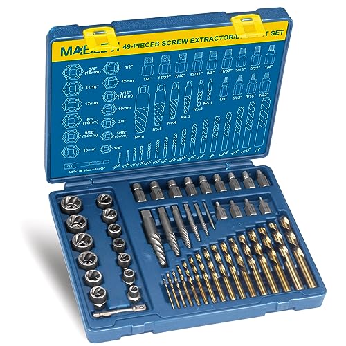 MABLEVI 49 Pcs Screw Extractor Bolt Extractor Set, Left Hand Drill Bit Set, Easy Out Multi-Spline Stripped Bolt Remover for Broken Rusted Nuts Bolts Screws - size: 49-piece