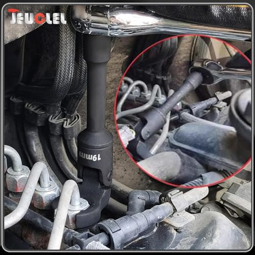 6PCS 3/8" Drive Long Flex Head Injector Fuel Line Socket Wrench Set, Crowfoot Flare Nut Socket Wrench Metric 12mm 14mm 16mm 17mm 18mm 19mm Hydraulic Lines Nuts Bolts Hand Removal Tool - size: 6Pcs Long Flex Head Socket (Red)