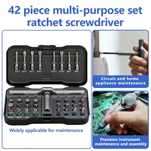 42 in 1 Magnetic Screwdriver Set, DIY Ratchet Screwdriver Set, Multi Bit Magnetic Drive,with Detachable Ratchet Handle and Storage Case, Portable Compact Repair Tool Kit for Furniture Computer Bicycle