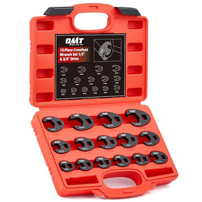 Orion Motor Tech Crowfoot Wrench Set, 15-Piece Crows Foot Wrench Set with 8 to 24 mm Metric Flare Nut Wrenches, 1/2 & 3/8 in. Drive Flare Nut Wrench Set with Laser Etched Marking Carry Case, Red - color: Red