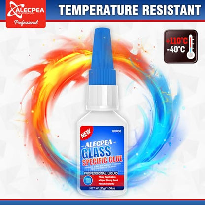 ALECPEA 30g Glass Glue - Crystal Clear Invisible Adhesive for Glass Repair, Jewelry & Art - Waterproof & Heat-Resistant Bond for Mirrors, Crystals & Glassware - Quick 15s Set with 3 Precision Tips - size: 30g/1Pack, style: Glass Glue