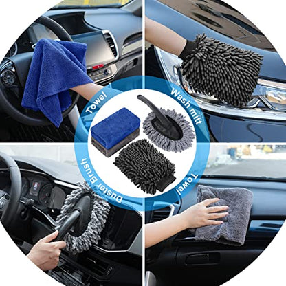 41Pcs Car Cleaning Wash Kit Interior Detailing Cleaner Kit with High Power Handheld Vacuum, Collapsible Bucket, Windshield Tool, Snow Shovel, Tire Brush, Complete Car Care Tools, Black - color: Black, size: 41Pcs
