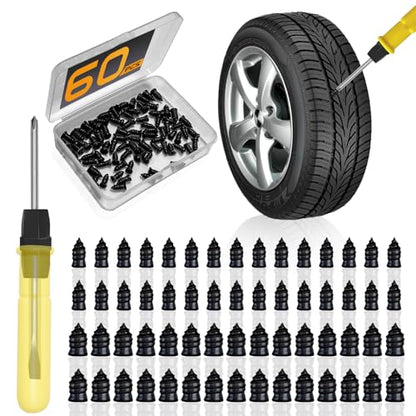 60pcs Tire Plugs Kit, Tire Repair Rubber Nails, Self-Service Vacuum Tyre Screws (30S+30L) Fast Repair Quick Puncture Tools with a Box, Double-ended Screwdriver, for Car Motorcycle Truck Tractor ATV - size: 60PCS