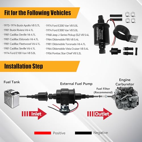 Universal Electric Fuel Pump 12V 2.5-4.5 PSI Inline External 5/16 Inch Compatiable with Gas Diesel Marine Carburetor Marine E8016S with 6.56 FT 5/16" ID Fuel Line Hose - size: E8016S 2.5-4.5 PSI+ 6.56ft Hose