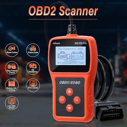 Nilight MS309pro Classic Universal OBD2 Scanner - Upgraded 2.4" Screen Car Engine Fault Code Reader - Reliable CAN Diagnostic Scan Tool to Read and Clear Error Codes Fast, All Vehicles After 1996 - color: E