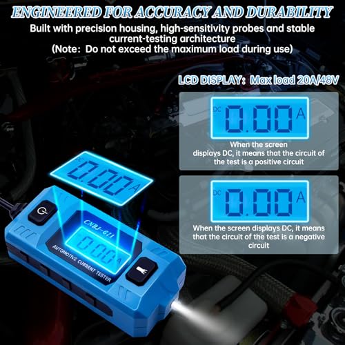 Car Fuse Tester,Automotive Circuit Tester(0.01A~19.99A) with Battery | Automotive Circuit Fault Probe Tester with Led Display & Front Lighting,Max Load 20a 48v/10s for Various Vehicles