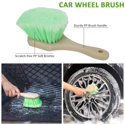 GIANT BEAR Car Wash Brush with Long Handle, 42.9" Microfiber Chenille Mitt Not Hurt Paint Scratch Free Aluminum Alloy Cleaning Tool -4 in 1,Glass Window Scrabber Detail Wheel Brush