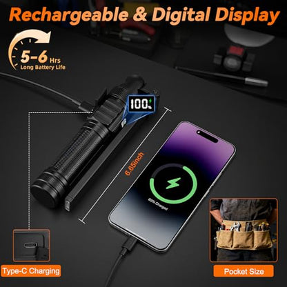 4Pack Magnetic Rechargeable LED Work Light/Flashlight for Mechanics | All Aluminum, 1500 High Lumens, Digital Display, 7 Modes, 360° Rotation, for Car Repairing, Emergency, Gifts for Father - size: 4Pack