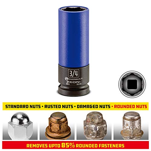 Powerbuilt 3/4 in. Zeon Lug Nut Socket Set for Damaged Lug Nuts - 941430M, Blue - size: 19.1 mm
