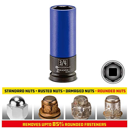 Powerbuilt 3/4 in. Zeon Lug Nut Socket Set for Damaged Lug Nuts - 941430M, Blue - size: 19.1 mm