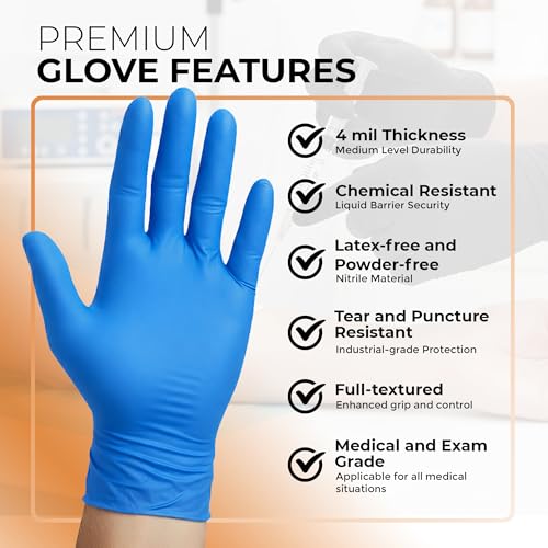 ASAP Nitrile Gloves Disposable Latex Free - 4 Mil Powder Free, Food Safe, Kitchen & Medical - Cleaning & Tattoo Supplies - color: Blue, size: Medium