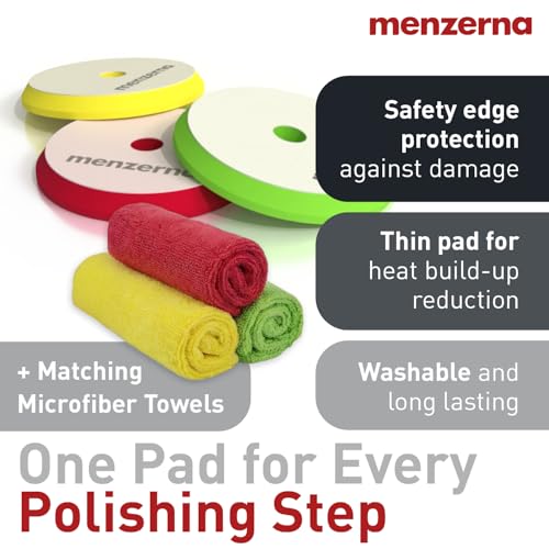 menzerna Polishing Set 8oz – HCC1000, MCC2500 & SFP3800 | 3-Step System incl. 3 Matching 6-Inch Pads & 3 Matching Microfiber Towels for Scratch Removal, Swirl Elimination & Mirror-Like Finish - color: Polishing Set 8oz + Pad + MF