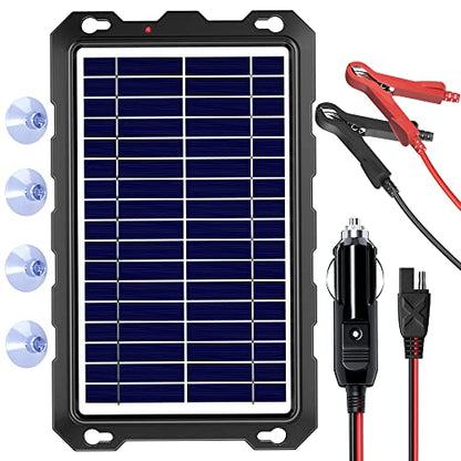 SUNAPEX 8W 12V Solar Car Battery Trickle Charger & Maintainer | Waterproof Portable Solar Panel Kit | Prevents Overcharging with Smart Controller | Fits 12V Batteries for Boats, RVs & More - size: 8W