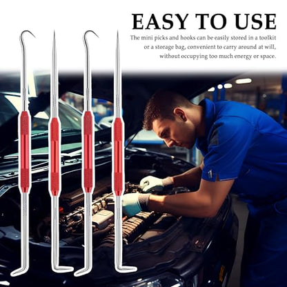 Salior 4PCS CarbonSteel Hook Tool and Pick Set,Double End Pick and Hook Set Auxiliary Dismantling Fittings,Universal O Ring Pick Set and Hook Tool Car Accessories Fit for Most Cars (Red) - color: Red/4PCS