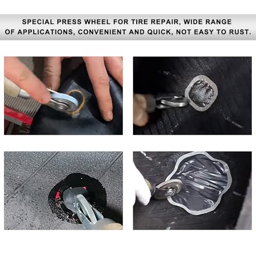 Tire Patch Roller, 6 mm Tire Puncture Repair Tool 1.5" Wheel Diameter Stitcher w/Wooden Handle, Patch Tyre Repair Stitch Tool Ball Bearing Roller for Car Motorcycle Bike