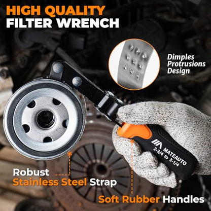 8-Piece Oil Filter Wrench Set | Adjustable Oil Filter Wrenches 2-3/4" to 5-1/4", 9" & 12" Universal Removal Tool, 1/2" to 3/8" Adapter, Case