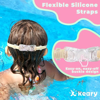 Keary 2 Pack Kids Swim Goggles for 3-15 UV Protection Anti-Fog Pool Water Swimming Goggles for Boys Girls Youth Toddler - color: Lavender Mirrored & Beige Mint