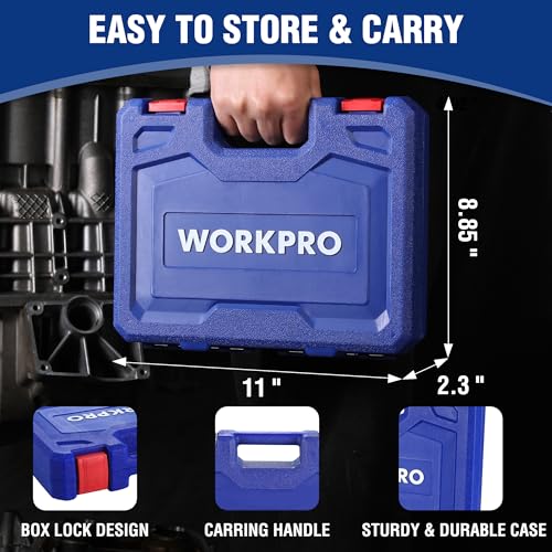 WORKPRO 14-Piece 1/2＂ Drive Deep Impact Socket Set, 6-Point Impact Deep Socket Set with Heavy Duty Storage Case for Automotive and Mechanical Repairs, 3/8"-1-1/4", Cr-V Steel, SAE - style: 14PC, SAE
