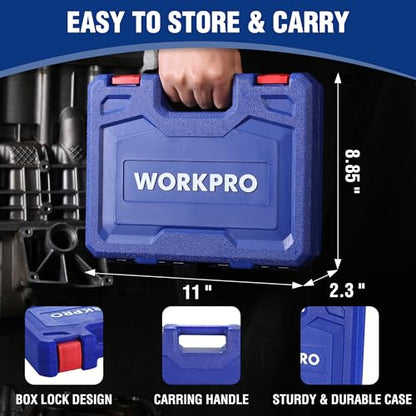 WORKPRO 14-Piece 1/2＂ Drive Deep Impact Socket Set, 6-Point Impact Deep Socket Set with Heavy Duty Storage Case for Automotive and Mechanical Repairs, 3/8"-1-1/4", Cr-V Steel, SAE - style: 14PC, SAE