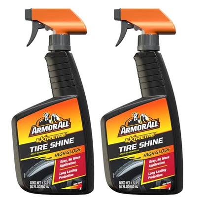 Armor All Tire Shine Spray, Even Shine, Minimal Overspray, 2 Count | No-wipe formula for clean, dry tires; apply after cleaner and let dry for 5 mins and elevate your car cleaning supplies - style: Trigger Bottle