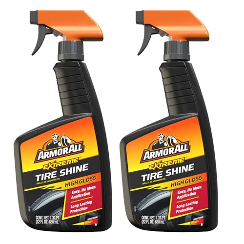 Armor All Tire Shine Spray, Even Shine, Minimal Overspray, 2 Count | No-wipe formula for clean, dry tires; apply after cleaner and let dry for 5 mins and elevate your car cleaning supplies - style: Trigger Bottle