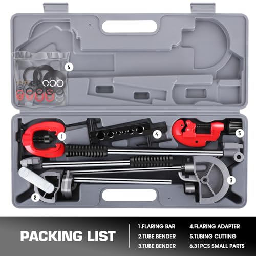 DNA MOTORING 3 in 1 Double Single Flaring Tools Kit, Flare Tool Kit Including 180 Degree Pipe Bender, Tubing Cutter For Copper, Brass, Air Conditioning Pipelines, TOOLS-00544 - style: Flaring Tools Kit