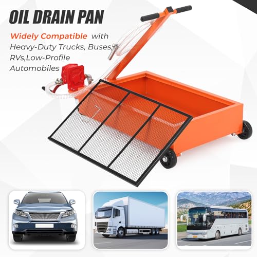 Oil Drain Pan,Low Profile Oil Drain Pan with Electric Pump,Oil Change Pan with 8ft Hose & Folding Handle, Rolling Oil Drain Cart for Car, SUV, Trucks Oil Draining - size: 20 Gallon, style: Manual