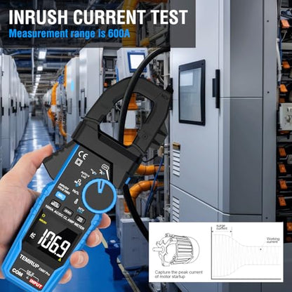 Inrush Digital Clamp Meter Multimeter - TEMIRUP T-RMS 6000 Counts 1000A Amp Voltage Tester with VFD, LOZ, Measures NCV, AC/DC Voltage Current, Continuity Capacitance Frequency Resistance, Temperature - size: CM87PRO, style: 1000A AC/DC Clamp Meter