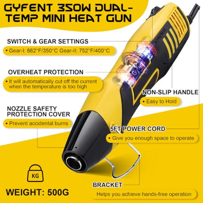 600Pcs Heat Shrink Tubing Kit with 350W 2-Temp Mini Heat Gun (5FT) | 2:1 Wire Shrink Wrap Tubing for Wiring Repair Automotive DIY Wiring Repair Crafting Embossing 5FT Power Cord