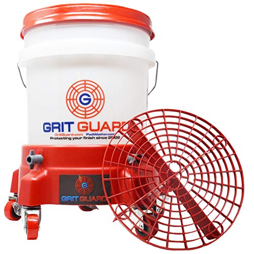 Grit Guard 5 Gallon Washing System | Includes 5 Gallon Bucket, Grit Guard, Bucket Dolly, and Gamma Seal Lid | for Car Wash and Detailing | Red - Made in the USA - color: Red