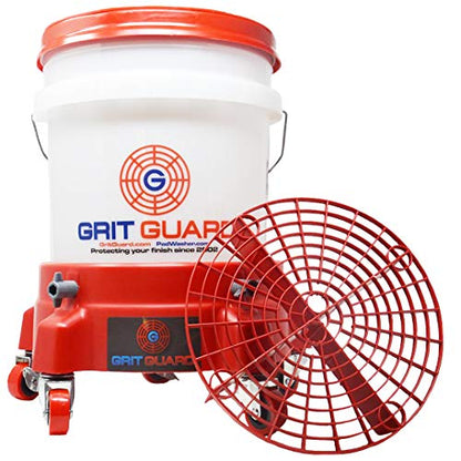 Grit Guard 5 Gallon Washing System | Includes 5 Gallon Bucket, Grit Guard, Bucket Dolly, and Gamma Seal Lid | for Car Wash and Detailing | Red - Made in the USA - color: Red