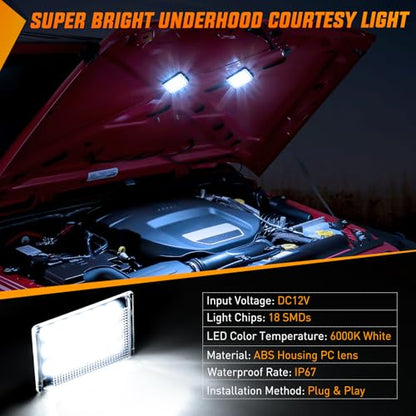 Nilight Under Hood Courtesy Light White Beam Plug and Play Compatible with 1998-2010 Dodge Ram 1500 2500 3500, 2006-2019 Dakota Charger, 1998-2001 Wrangler Grand Cherokee - size: Not Specified 1 piece