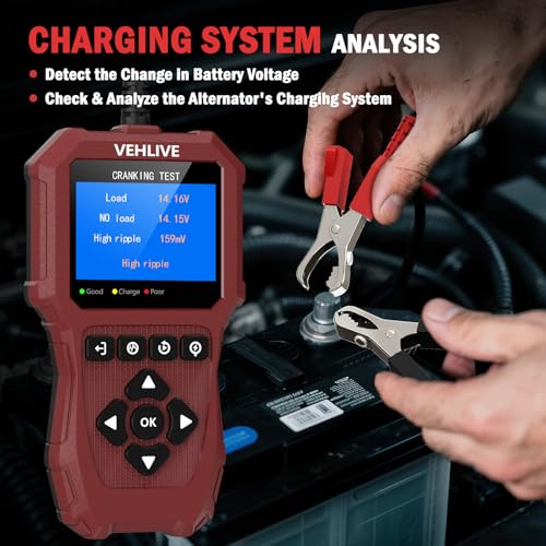 Car Battery Tester 6V 12V 24V with Lithium Battery Testing, BT911 5-3000CCA Automotive 12V&24V Dual Circuit Testing, Load/Alternator Tester, Charging Cranking System Tester for All Car Motorcycle Boat - color: Light Red