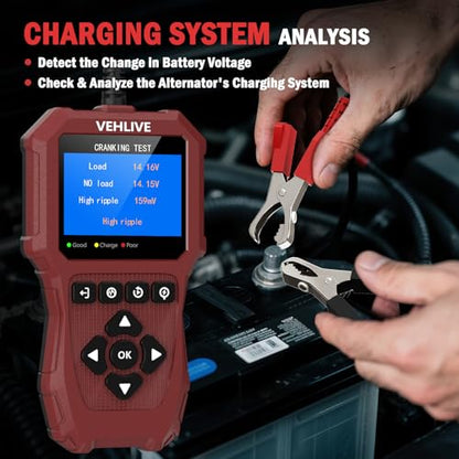 Car Battery Tester 6V 12V 24V with Lithium Battery Testing, BT911 5-3000CCA Automotive 12V&24V Dual Circuit Testing, Load/Alternator Tester, Charging Cranking System Tester for All Car Motorcycle Boat - color: Light Red