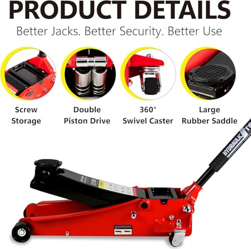 3.5 Ton Low Profile Floor Jack, Heavy Duty Floor Jack with Dual Pistons Quick Lift Pump, Steel Car Jacks Adjustable Height 4"-21", Hydraulic Trolley Floor Jacks 3.5 Ton/7000 LBS Capacity, Red - color: Red - 3.5 Ton(Dual Pump), Lift 4"-21"