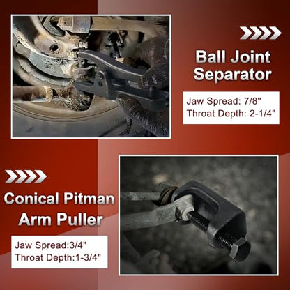 Inner Tie Rod Removal Tool with 12 Crowfoot Adapters & 5pcs Pitman Arm Puller Ball Joint Separator, Tie Rod End Tool
