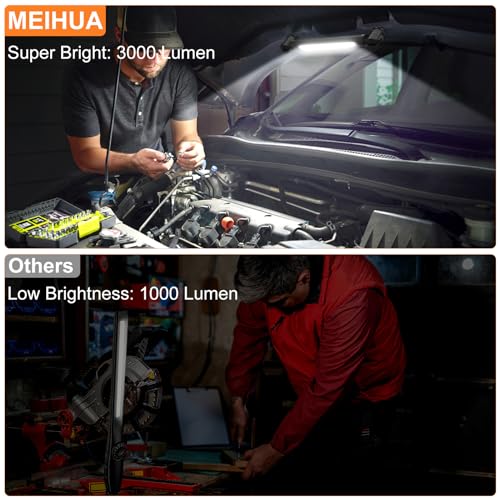 MEIHUA Rechargeable Magnetic Work Light, 3000LM Portable LED Underhood Light with Hook, IP65 Waterproof Mechanic Garage Light for Car Repair, Camping, Emergency - color: Black