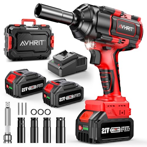 Cordless Impact Wrench, 1500Nm/1106Ft-lbs Electric Impact Gun 1/2 Inch with 2x4.0Ah Batteries, High Torque Impact Driver for Car/Truck RV/Mower - color: Red