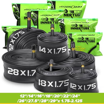 2 Pack Bike Tube 12"/14"/16"/18"/ 20"/ 22"/24"/ 26"/27.5"/28"/29" | 1.75/1.95/2.10/2.125 Bicycle Tube with 2 Tire Levers, 32mm AV Schrader Valve, Butyl Rubber Inner Tube for Kids/Road/MTB Bike - style: 12" X 1.75/2.125 (2pack)