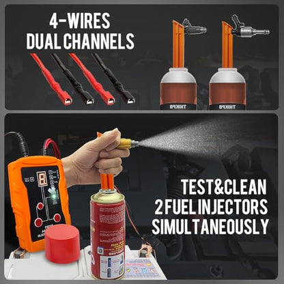 Fuel Injector Tester and Cleaner Tool Kit, DIY Cleaning Tool Kit, 8 Pulse Modes for Injector Tester, 2 Fuel Injectors Simultaneously Test, 4 Size Cleaning Adapters, 12V/5V Output Power