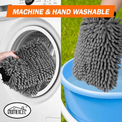 HOMEXCEL Car Wash Mitt, Microfiber Washing Glove, 10.2" x 6.7 ", 2 PK Grey | Microfiber Wash Mitts Scratch-Free & Lint-Free, Rich Foam, Highly Absorbent, Double Sided, for Car Washing and Detailing - color: Grey
