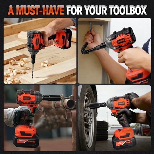 LLNDEI Cordless Impact Wrench 1/2 Inch, Power Impact Gun Kit, Max 550N.M/405Ft-lbs, 3900RPM, High Torque Electric Impact Driver with Drill Bits, Screwdriver Bits and sockets