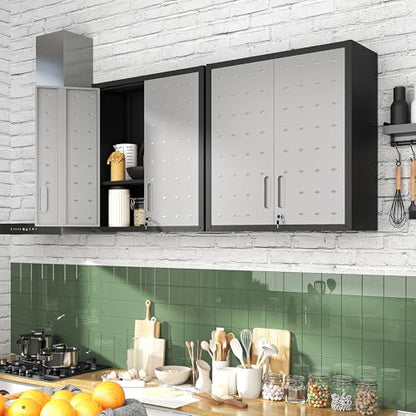 Metal Storage Cabinet for Garage, Tool Cabinet, Utility Cabinet | Wall Mounted, Hanging Tool Cabinet, Lockable, 2 Doors, Adjustable Shelves, Assembly Required, Black & Grey - color: Black & Grey
