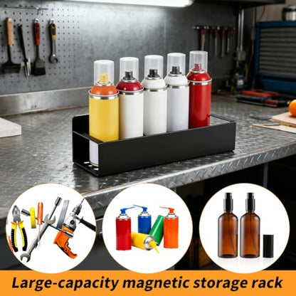 2 Pcs Magnetic Spray Can Holder,with 4 Pcs Small Hooks Wall-Mounted Spray Bottle Rack Paint Bottle Can Organizer for Garage Home Workspace