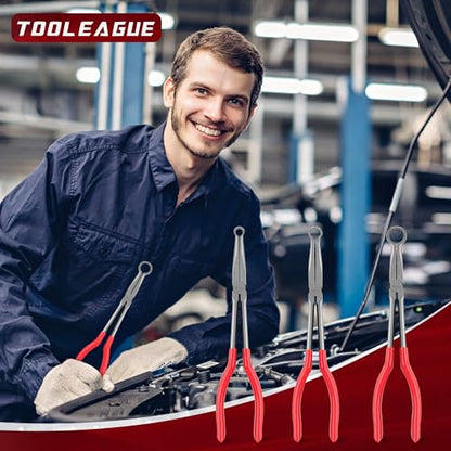 TOOLEAGUE 3Pcs Extra Long Hose Gripper Pliers Set, 11" Long Reach Pliers,5/16-Inch, 1/2-Inch, 3/4-Inch Dia,O-shape Tip Craft Repairing Tool,Offset Spark Plug Boot Removal Tool - size: 3pcs,11"