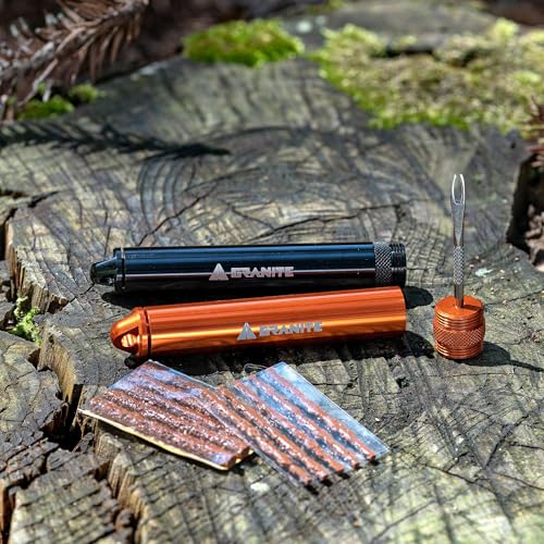 Granite Suture Tire Plug Kit, Compact Tubeless Flat Bicycle Tire Repair Kit with 2 Size Tire Plugs, Fix Mountain Bike and Road Bike Tire Punctures - color: Black