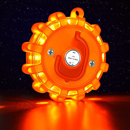 Tobfit 6 Pack LED Road Flares Emergency Lights Roadside Safety Beacon Disc Flashing Warning Flare Kit with Magnetic Base & Hook for Car Truck Boats | 9 Flash Modes (Batteries Not Included) (6) - color: 6 Sets