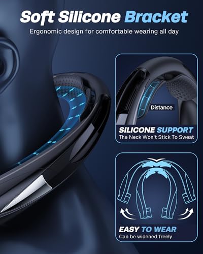 Laimiod Neck Fan - Portable Neck Fan with LED Book Light, 6-20h Long Battery Life, 6 Speeds Adjustable, USB-C Rechargeable, Hands-Free Wearable Fan, Cooling Personal Fan Gifts for Men Women Dad Mom | Comfortable Silicone Made, 6-20 Hours Long Lasting, 6 A