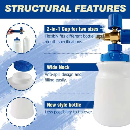 ESP Car Wash Foam Cannon, 1/4" Quick Connect Foam Gun with Adjustable Spray, Alloy Body, Wide Mouth Bottle & Versatile Converter for Car Cleaning & Outdoor Use - color: Blue