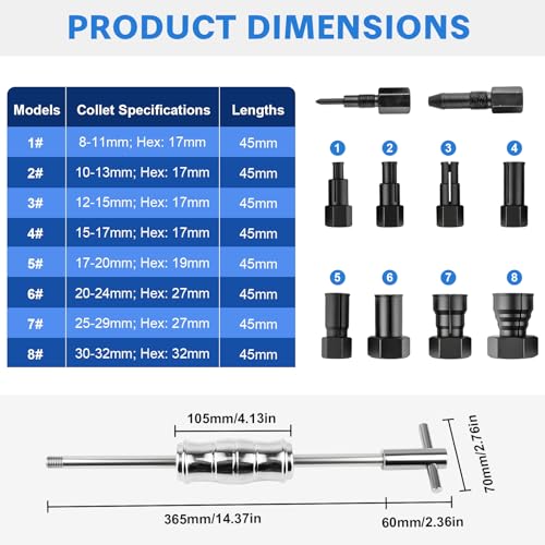 12pcs Blind Hole Collet Bearing Puller Set with Slide Hammer and Expandable Collets 8-32mm, Pilot Bearing Removal Tool for Internal, Wheel Bearings in Automotive and Motorcycle Use